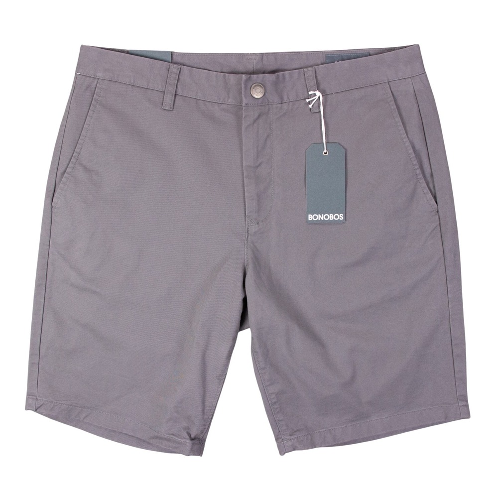 NWT Bonobos Mens 33 9‎ Inseam Stretch Washed Chino Shorts Gray Cotton Flat Front